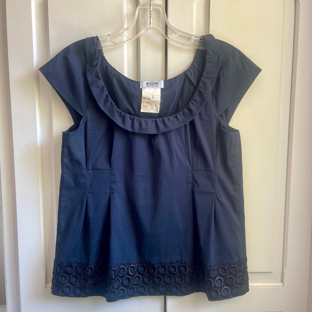 Moschino Cheap and Chic Navy Blouse with Eyelet Detail Size 42 Italian